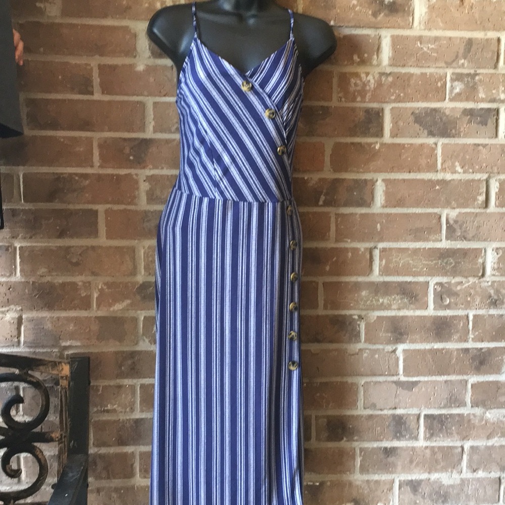 Navy blue and white striped dress